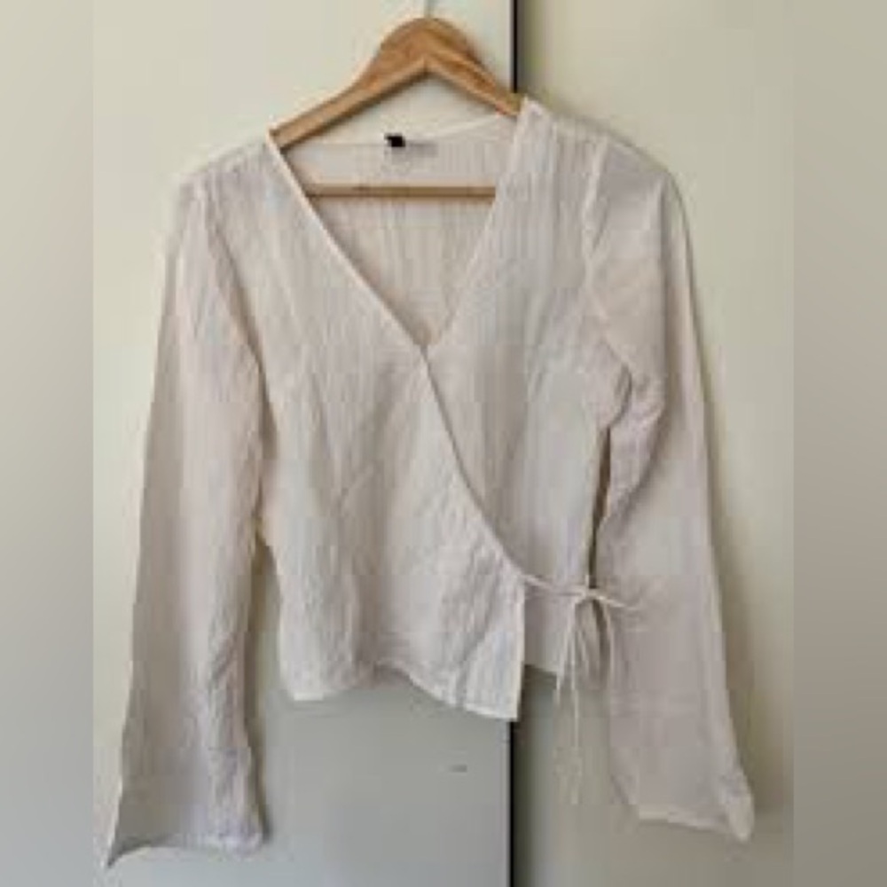 White Crinkle Creped Wrap Blouse-see size note*